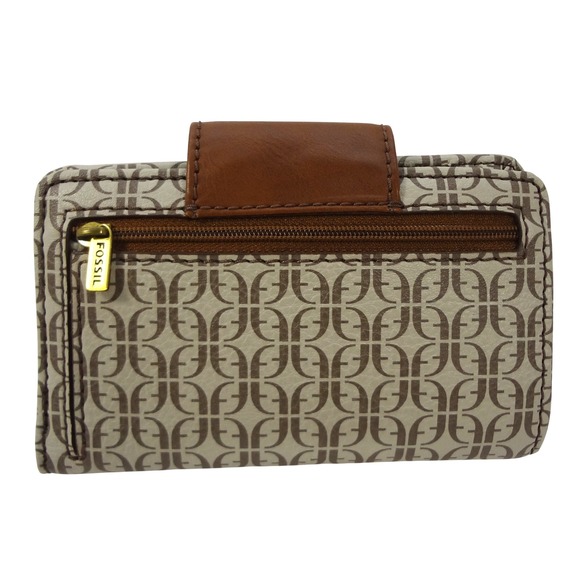 Fossil Felicity Tote Bag Wallet Set Signature Logo Taupe and Tan w Leather Trim - Picture 7 of 16